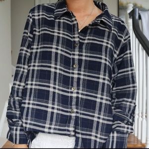 Lumiere Navy and White Plaid Button Up